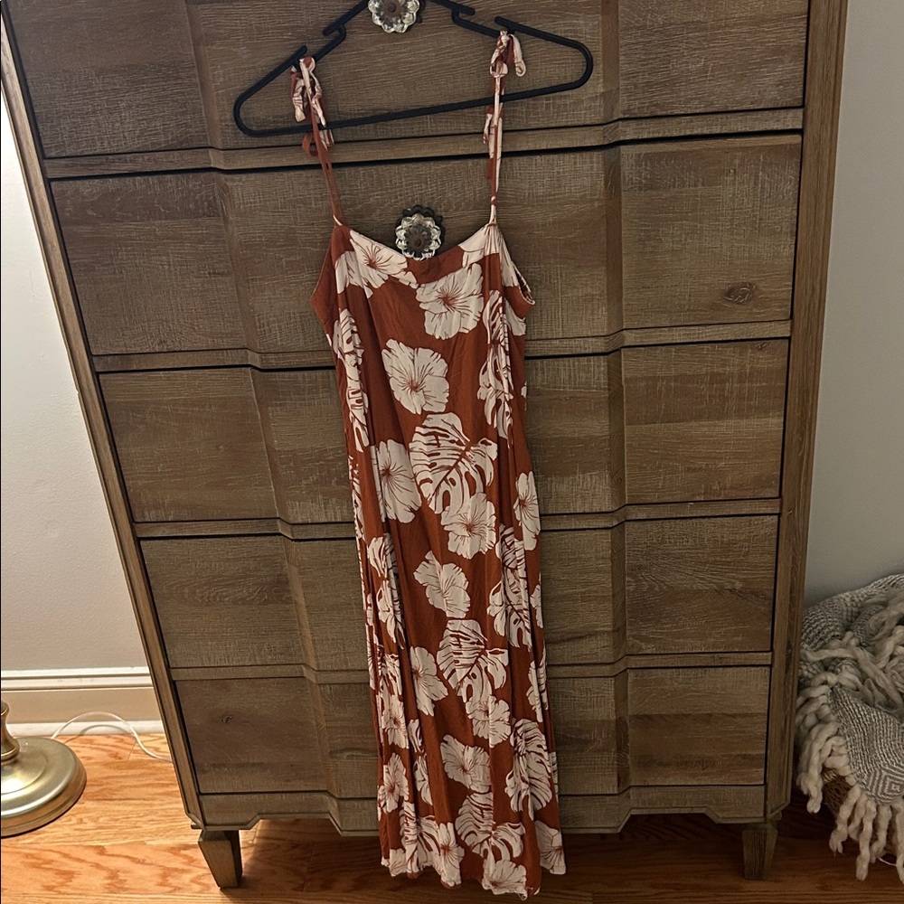 ROXY Rust Maxi Dress with Cream Tropical Print
